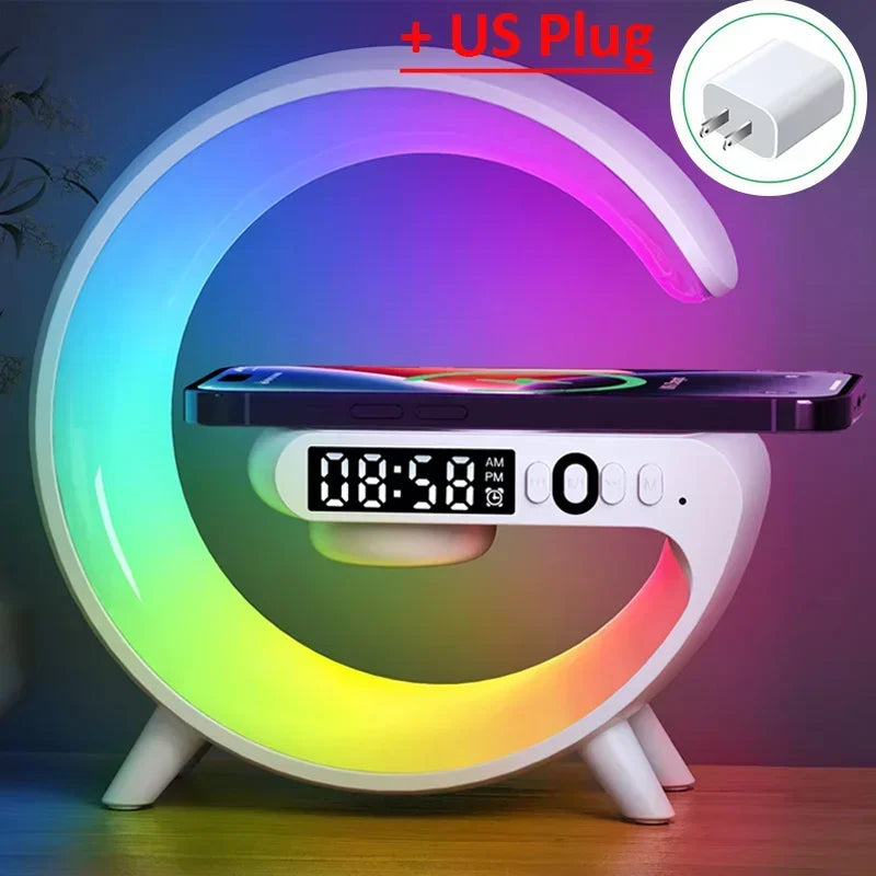 Multifunction Wireless Charger Stand Bluetooth Audio RGB Night Light 15W Fast Charging Station for IPhone Samsung Xiaomi Huawei