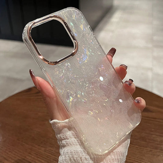 Luxury Rainbow Shell Glitter Laser Phone Case For iPhone 17 Air 16 Pro Max 15 14 13 12 11 Plus Clear Shockproof Plating Cover