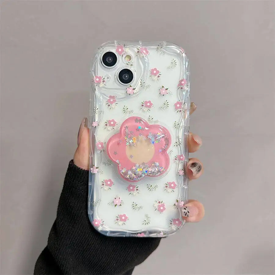 Floral Flower Bracket Case Cover for Samsung Galaxy S24 FE S25 S22 S23 Ultra Plus A56 A55 A35 A54 A15 A16 5G A05S A05 Wavy Shell