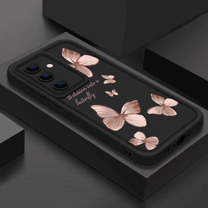 Gold Butterfly Soft TPU Case For Samsung Galaxy A55 A17 A54 A15 A56 A16 A35 A25 5G S25 S24 S23 S22 Ultra Plus S23 FE Phone Cover
