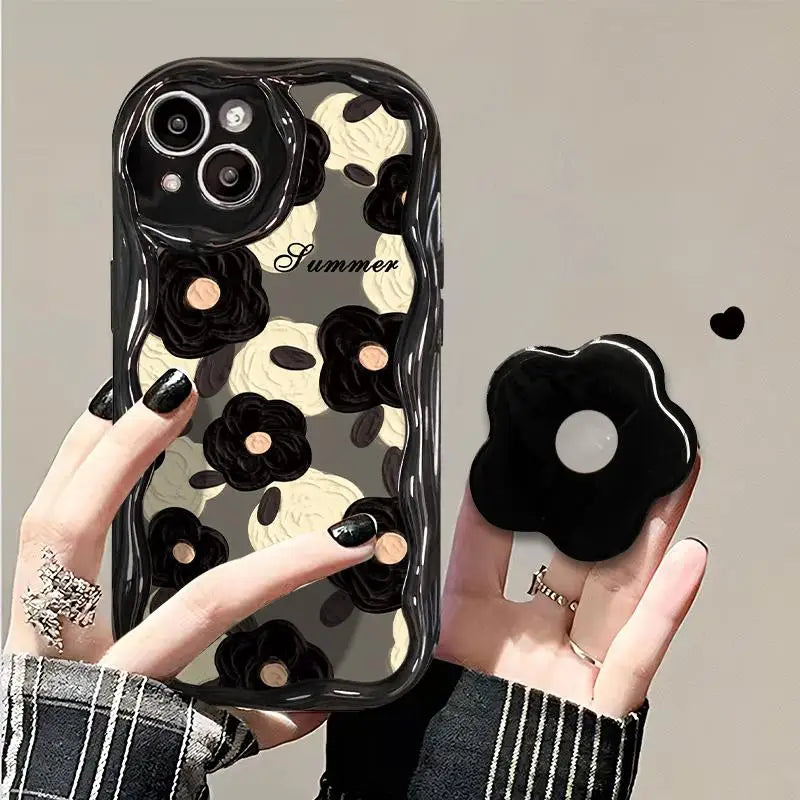 Floral Flower Bracket Case Cover for Samsung Galaxy S24 FE S25 S22 S23 Ultra Plus A56 A55 A35 A54 A15 A16 5G A05S A05 Wavy Shell