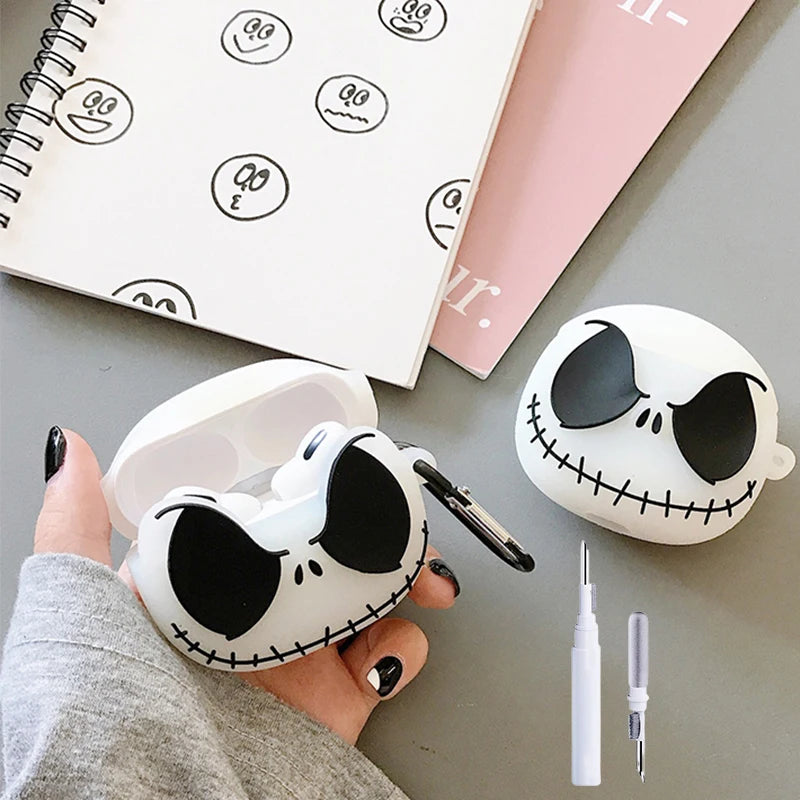 For Airpods 4 Case with Cleaning Pen,3D Skull Silicone Protective Earphone Cover for Airpods Pro 2 Case Glow in The Dark