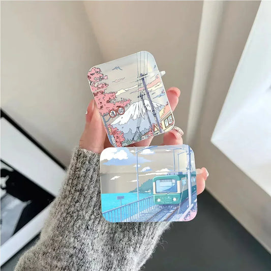 Korean Anime Sunset Scenery Print Earphone Case For Apple Air Pro 3 Transparent Cute Cover Soft Coque Airpods 2 1 4th Accessorie