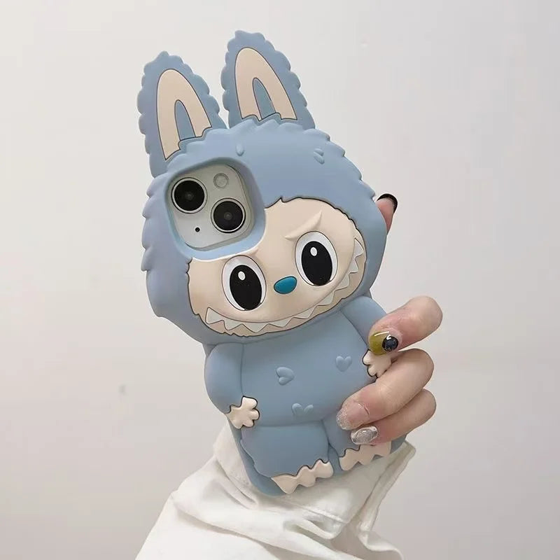 3D Cartoon Kawaii Monster Rabbit Soft Silicone Phone Case For iPhone 16 15 14 Plus 13 12 11 Pro Max 16promax With Lanyard Cover