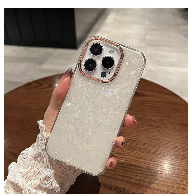 Luxury Rainbow Shell Glitter Laser Phone Case For iPhone 17 Air 16 Pro Max 15 14 13 12 11 Plus Clear Shockproof Plating Cover