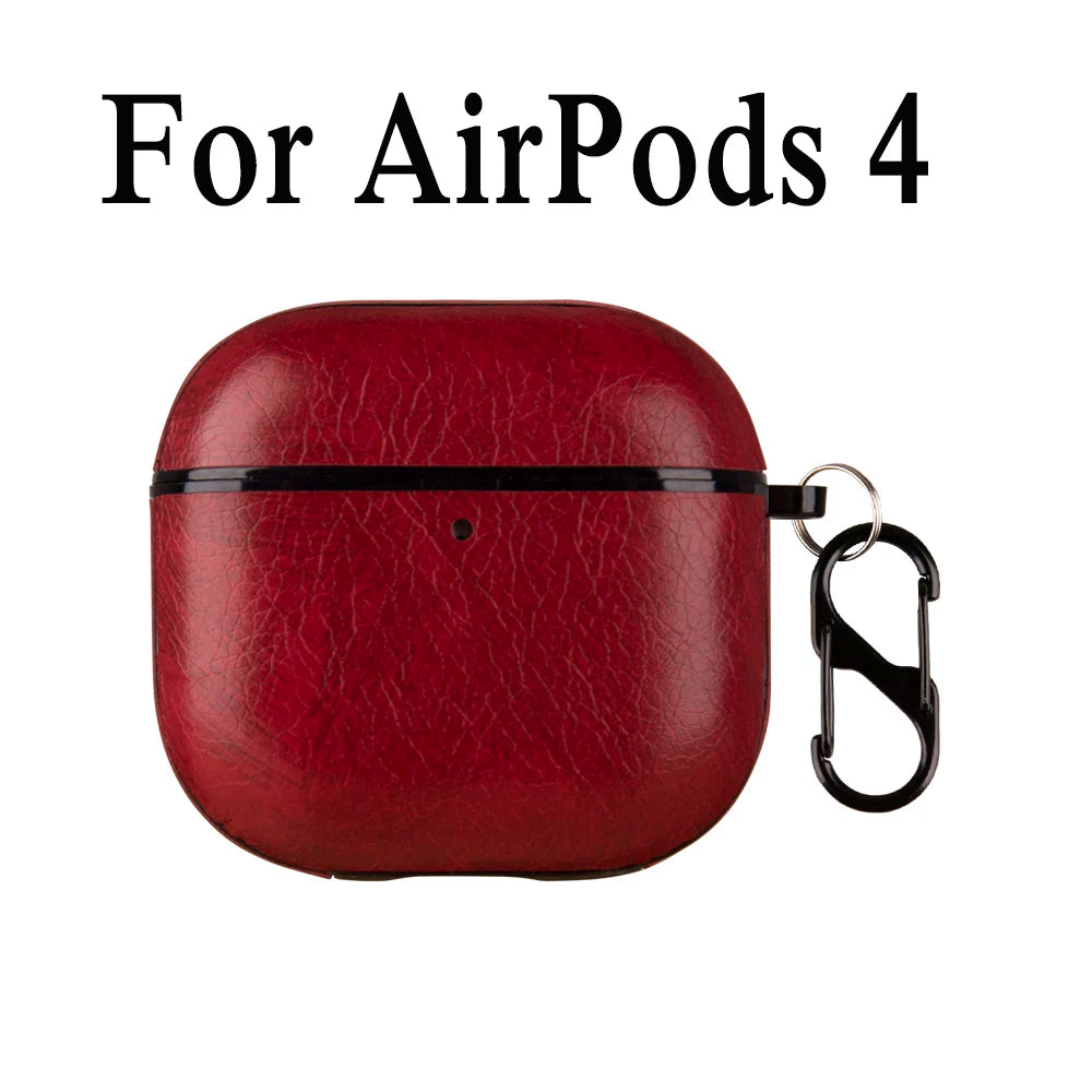 Retro Leather PU Case For AirPods 4 4th ANC 2024 Cover With Cleaner Pen Headphone Wireless Charging Box For AirPods 4 Coque Capa