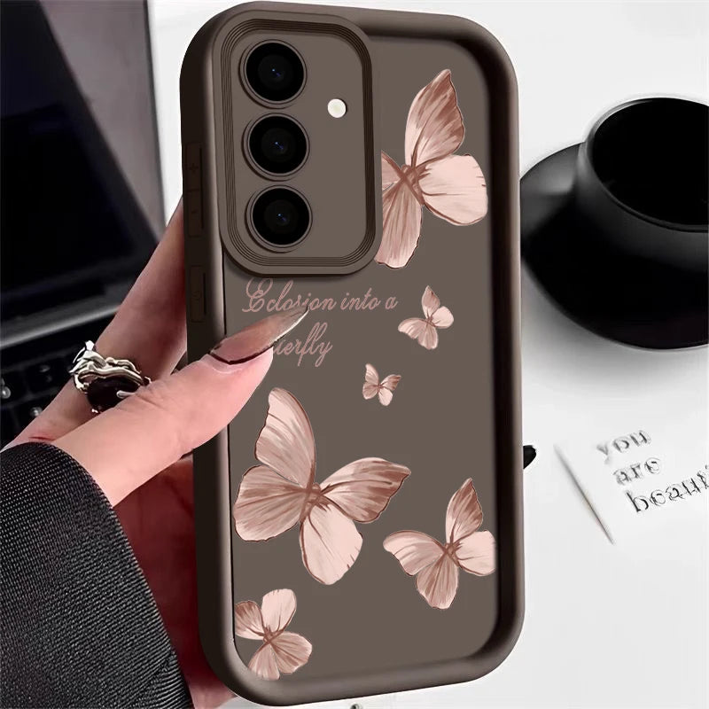 Gold Butterfly Soft TPU Case For Samsung Galaxy A55 A17 A54 A15 A56 A16 A35 A25 5G S25 S24 S23 S22 Ultra Plus S23 FE Phone Cover