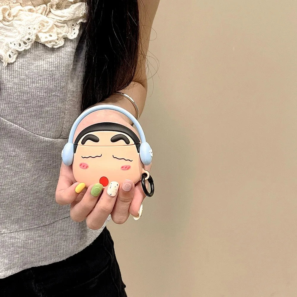 For Airpods 1 2 3 4 Pro Pro 2 Cartoon CrayonShin-chan Listen To Music Silicone Earphone Case Accessories Cover