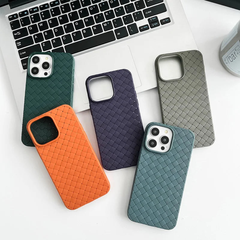 Braided Textured Phone Case for IPhone 17 16E 15 14 12 13 Pro Max Liquid Silicone Knitted Pattern Breathable Cooling Back Cover