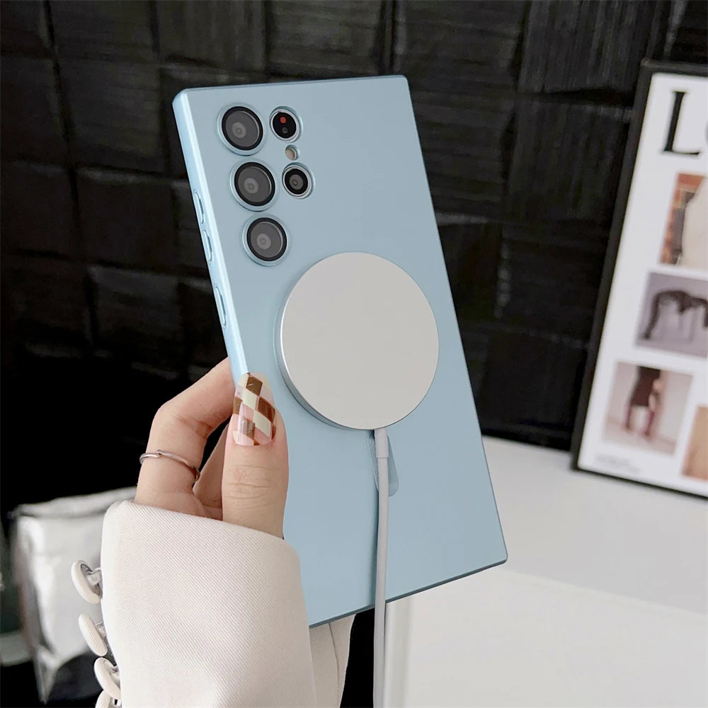 Premium Magnetic Case For Samsung S25 Edge S24 S23 S22 S21 S20 FE Plus Note 10 20 Ultra TPU Soft Wireless Chage Phone Cover