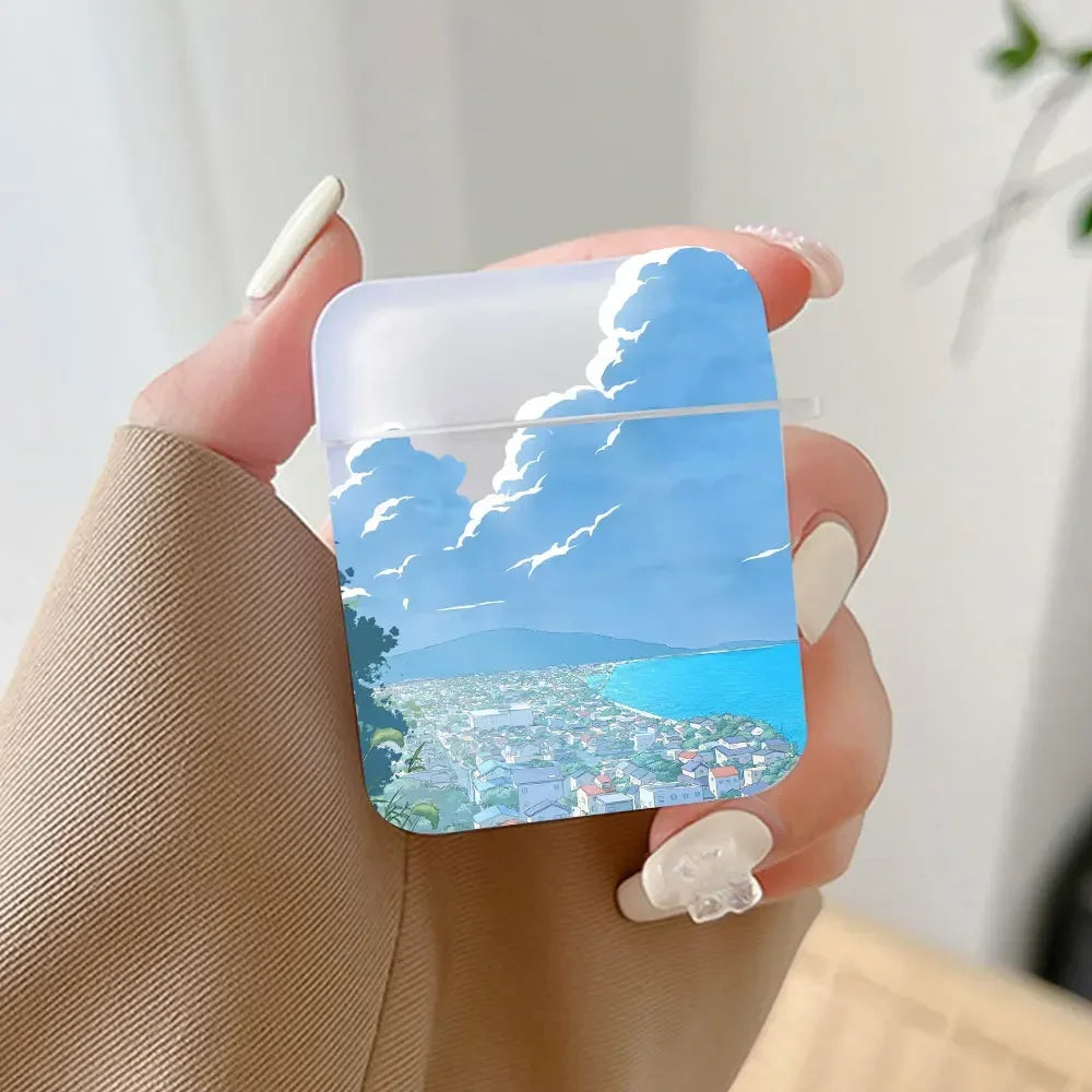 Korean Anime Sunset Scenery Print Earphone Case For Apple Air Pro 3 Transparent Cute Cover Soft Coque Airpods 2 1 4th Accessorie