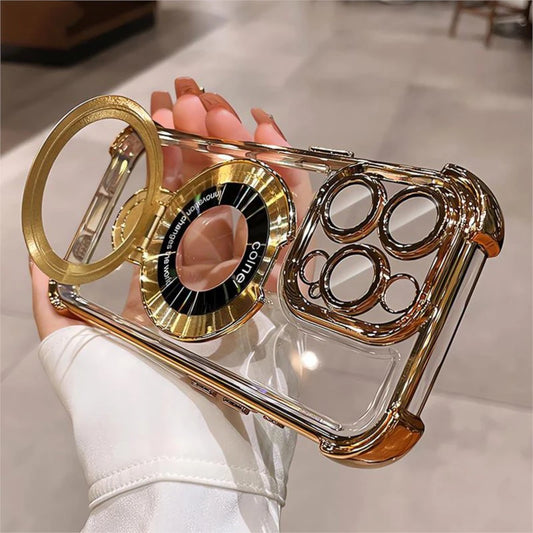 Luxury Plating Magsafe Wireless Charge Case For iPhone 17 Air 16 15 14 13 12 11 Pro Max Plus Clear Magnetic Stand Holder Cover