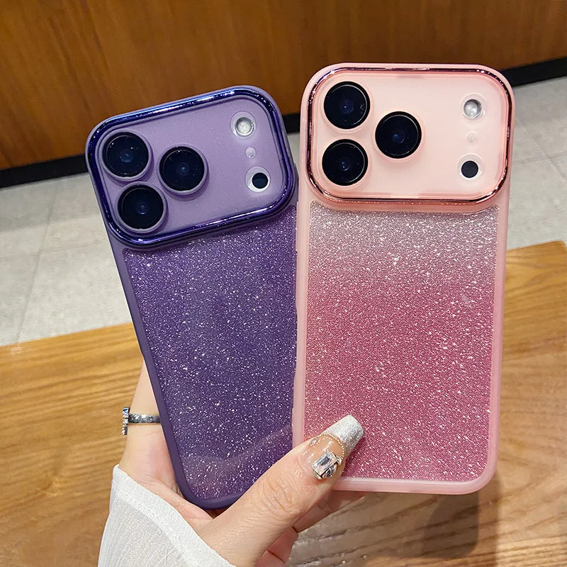 Luxury Glitter Lens Film Full Protection Case for IPhone 17 Air 16 15 14 13 12 Pro Max Soft Silicone Shockproof Bumper Cover