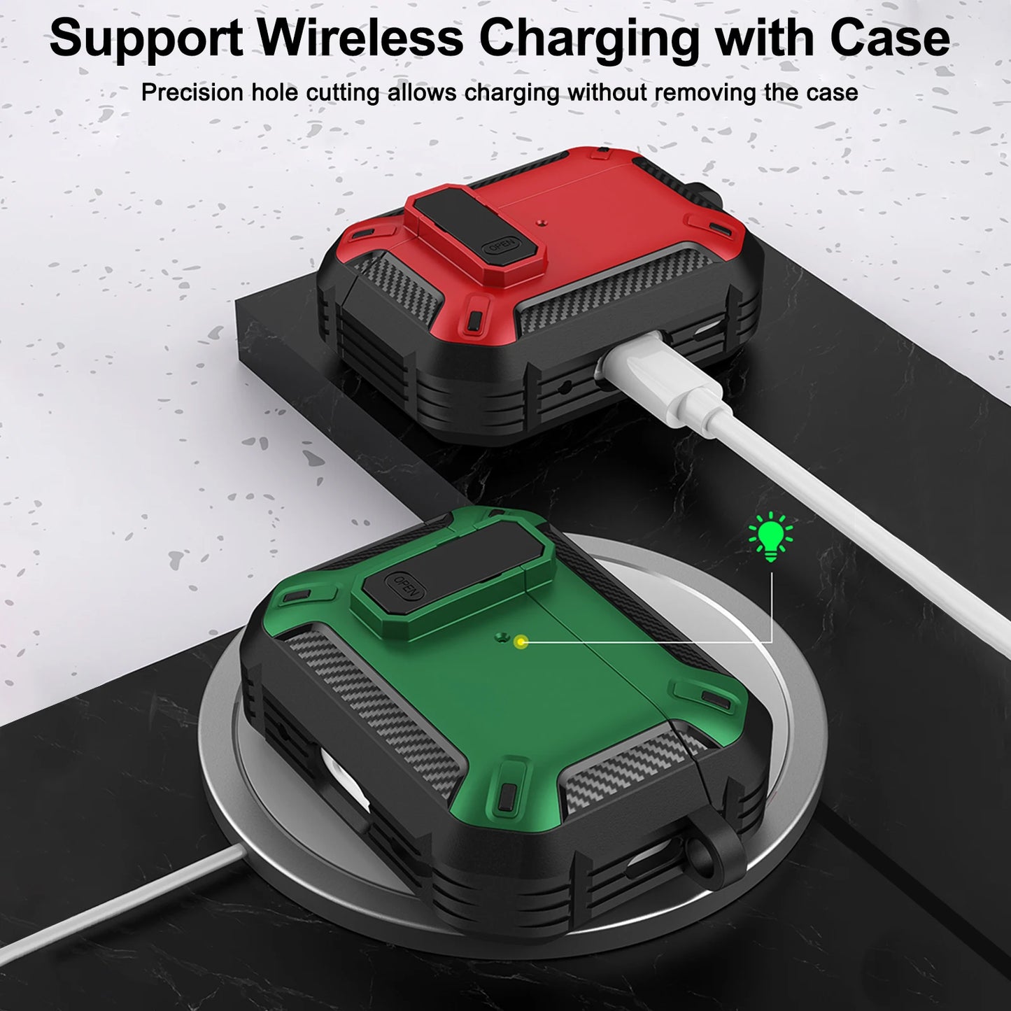 Portable Shockproof Case For Apple Airpods Pro/Pro 2 Carbon fibre Headset Cases With Carabiner Security Lock Cover Funda