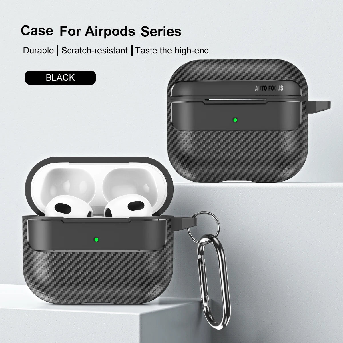 Waterproof Carbon Fiber Texture Silicone Earphone Case With Hook Loop For Apple Airpods Pro 2 Air Pods 3 Shockproof Funda Cover