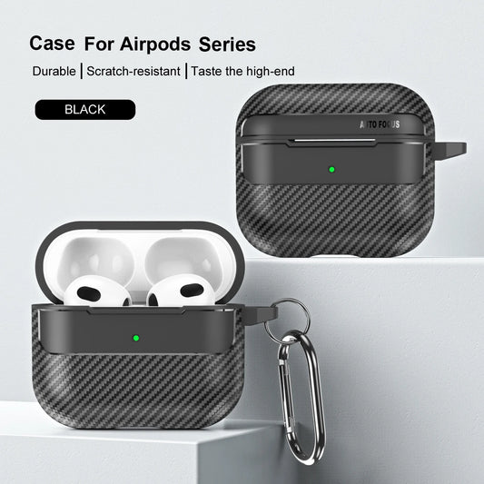 Waterproof Carbon Fiber Texture Silicone Earphone Case With Hook Loop For Apple Airpods Pro 2 Air Pods 3 Shockproof Funda Cover
