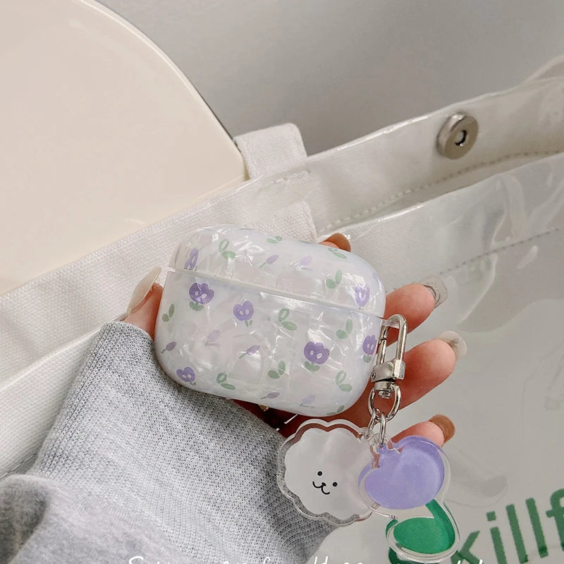 Wireless Bluetooth Case For AirPods1/2/4/3 AirPods pro pro2 Soft Flower Pattern Earphone Cover With Cute Lamb Tulip Key Chain
