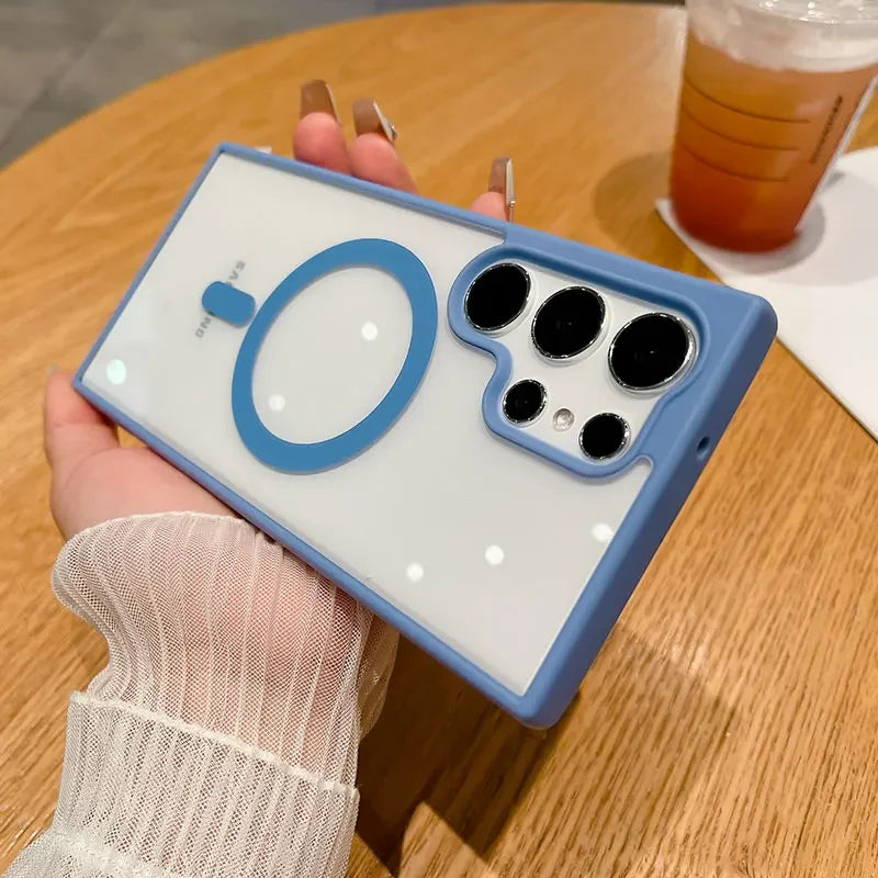 Luxury Magsafe Transparent Case For Samsung Galaxy S25 S24 S23 S22 Ultra Plus S24FE S23FE Wireless Charge Shockproof Cover
