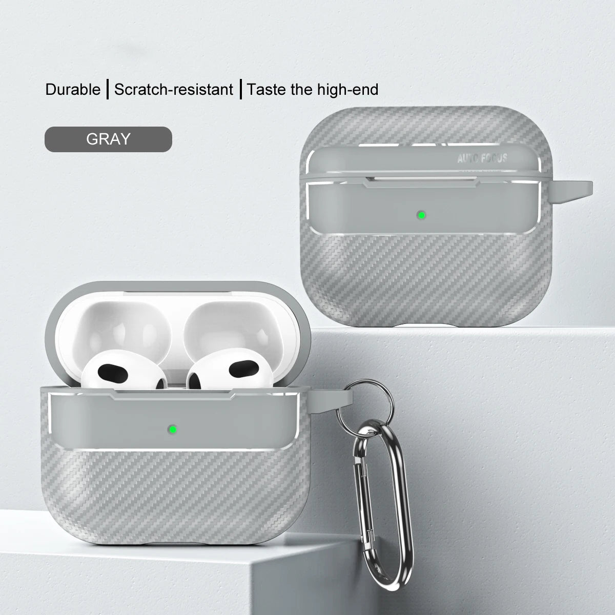 Waterproof Carbon Fiber Texture Silicone Earphone Case With Hook Loop For Apple Airpods Pro 2 Air Pods 3 Shockproof Funda Cover