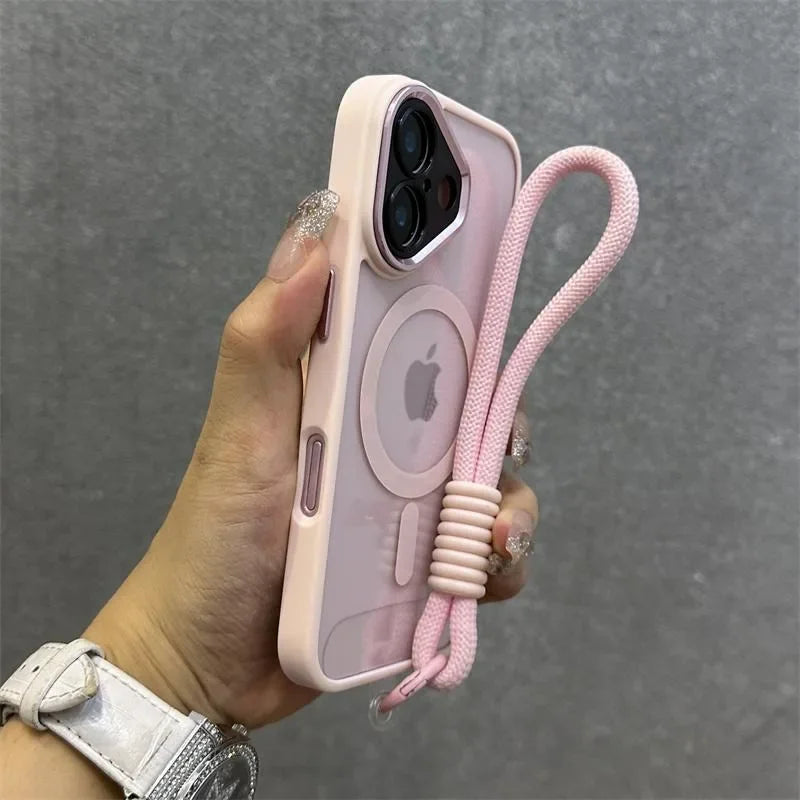 Luxury Wristband Magsafe Transparent Phone Case for iPhone 11 15 14 13 12 16 17 Pro Max Lanyard phone Magnetic anti drop