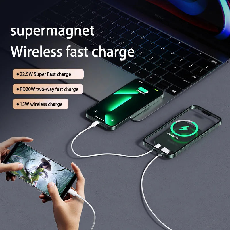30000mAh Magnetic Power Bank 22.5W Fast Charging Portable External Battery Ultra Thin Safe Wireless  For iPhone Huawei Samsung