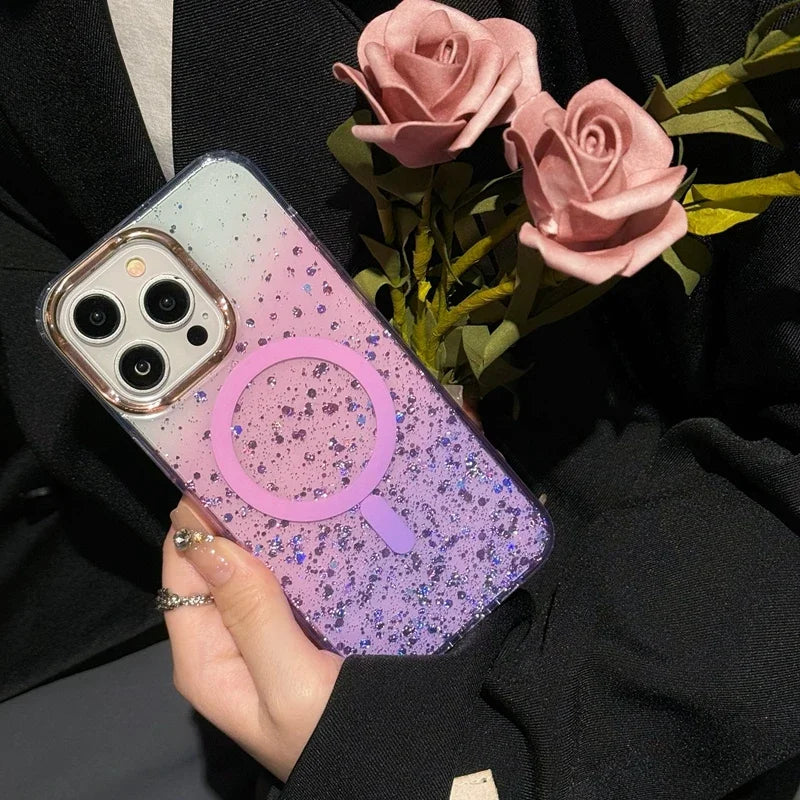 Luxury Glitter for Magsafe Acrylic Case for iPhone 16 15 17 Pro Max 14 13 17 Air Magnetic Gradient Bling Hard Shockproof Cover