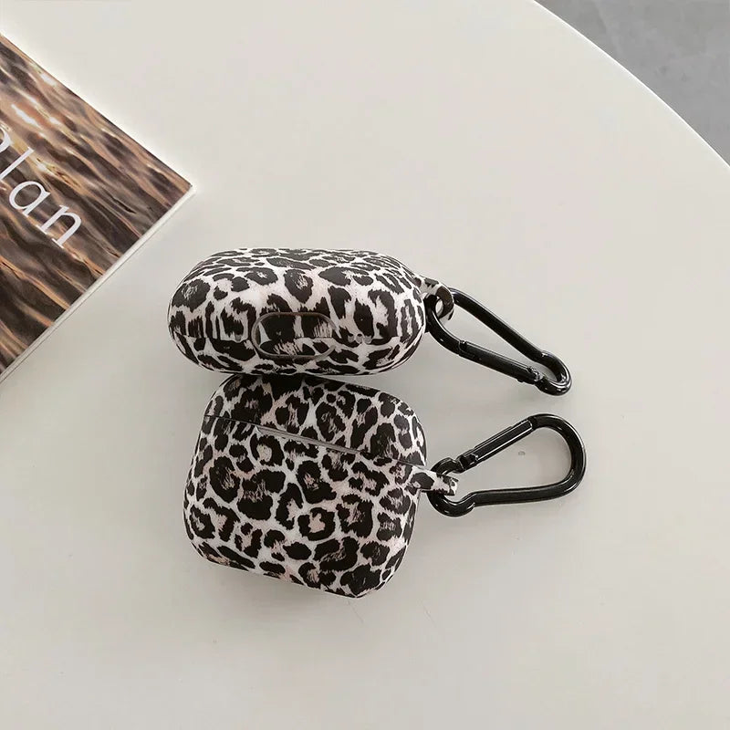 Leopard Print Earphone Case For Airpods Pro 2 Silicone Protective Cover For Apple Airpods 4 1 2 3rd Generation Shell With Hook