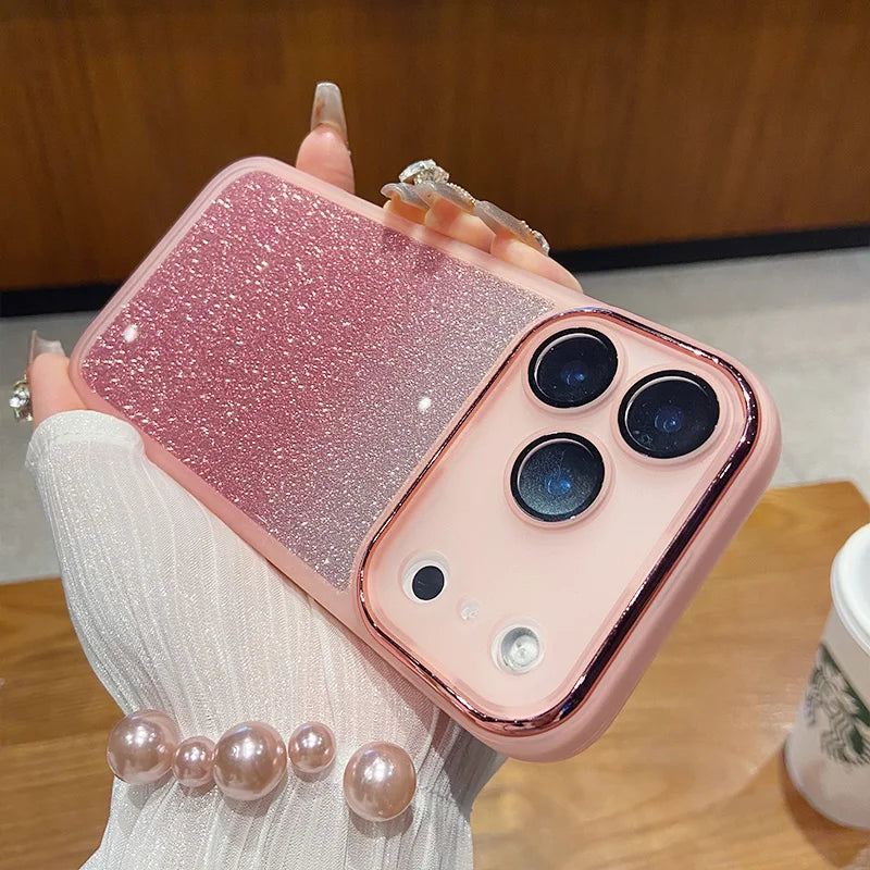 Luxury Glitter Lens Film Full Protection Case for IPhone 17 Air 16 15 14 13 12 Pro Max Soft Silicone Shockproof Bumper Cover