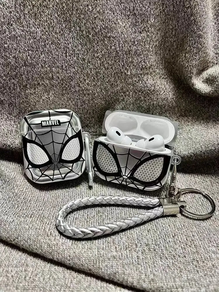 Silver Spiderman Plating Shockproof TPU Earphone Cover For Airpods Pro 2 Case/Airpods 1/2/3/4 Case With Lanyard Keychain Funda