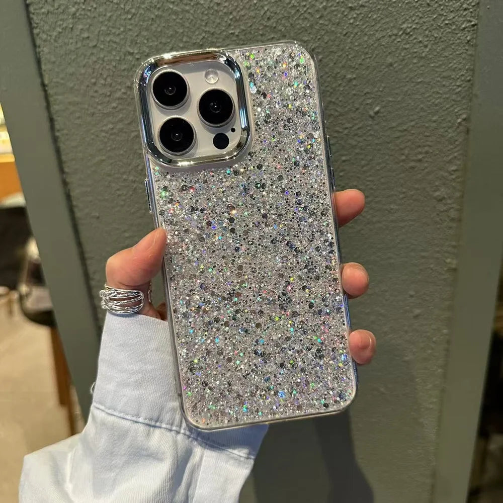 Shiny Glitter Soft Bumper Phone Case For iPhone 17 Air 16 15 14 13 12 11 Pro Max Plus Epoxy Shell Girl Shockproof Back Cover