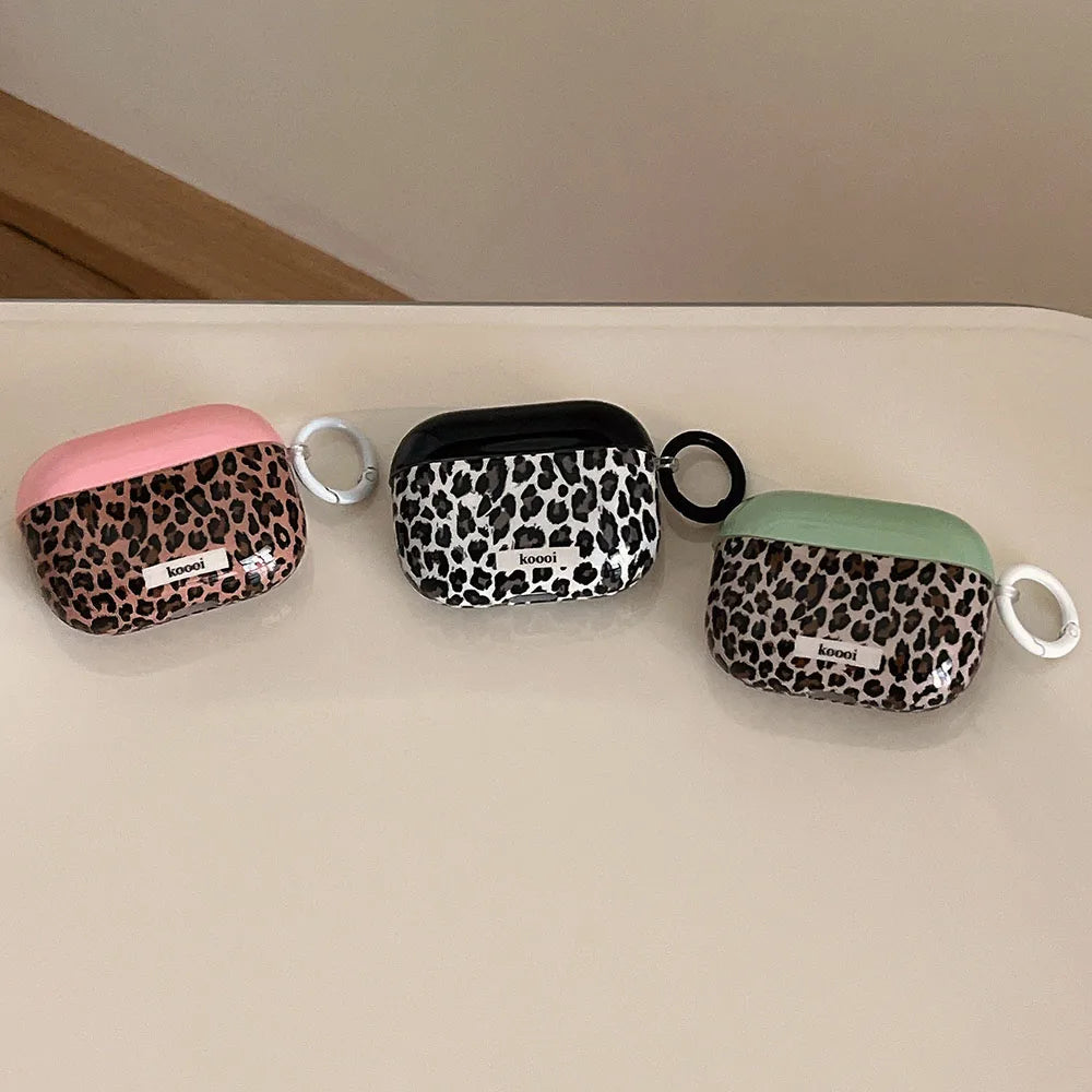 Fashion Contrast Leopard Earphone Case For Airpods 4 Pro 2 Hook Soft Protective Cover For Airpods 3 2 1 3rd Generation Shell