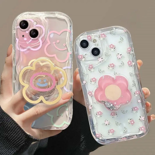 Floral Flower Bracket Case Cover for Samsung Galaxy S24 FE S25 S22 S23 Ultra Plus A56 A55 A35 A54 A15 A16 5G A05S A05 Wavy Shell