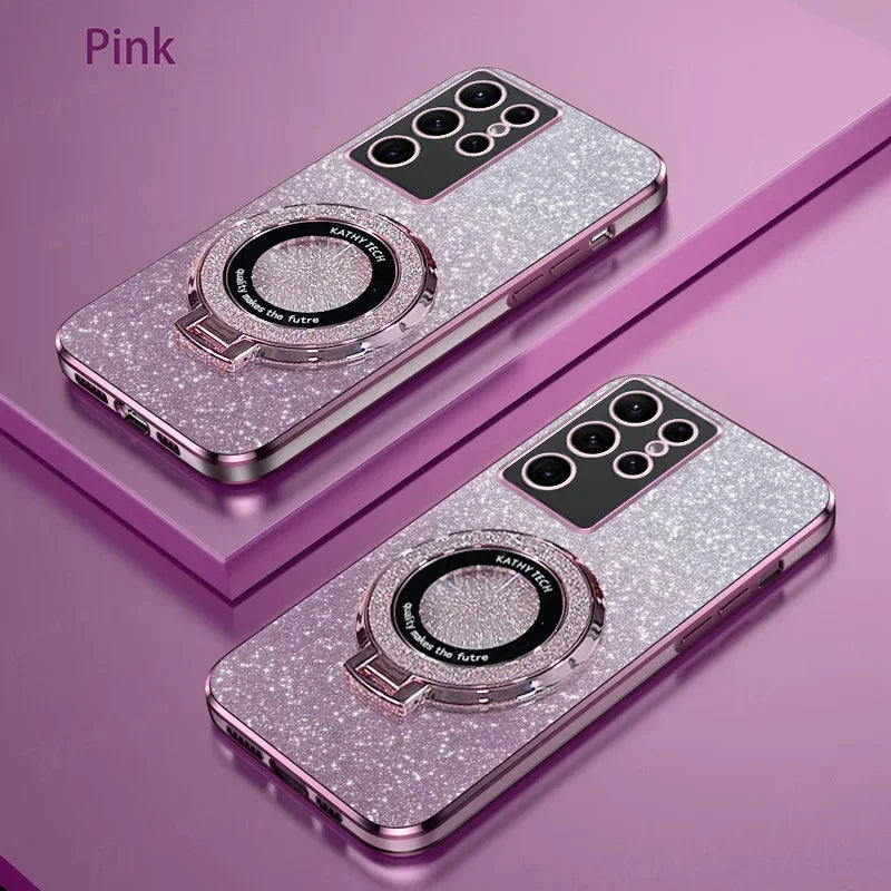 TPU Glitter Magnetic Ring Stand Phone Case For Samsung Galaxy S25 Ultra S24 S23 FE S22 S21 S20 S10 Plus Note 20 Ultra Pro Cover