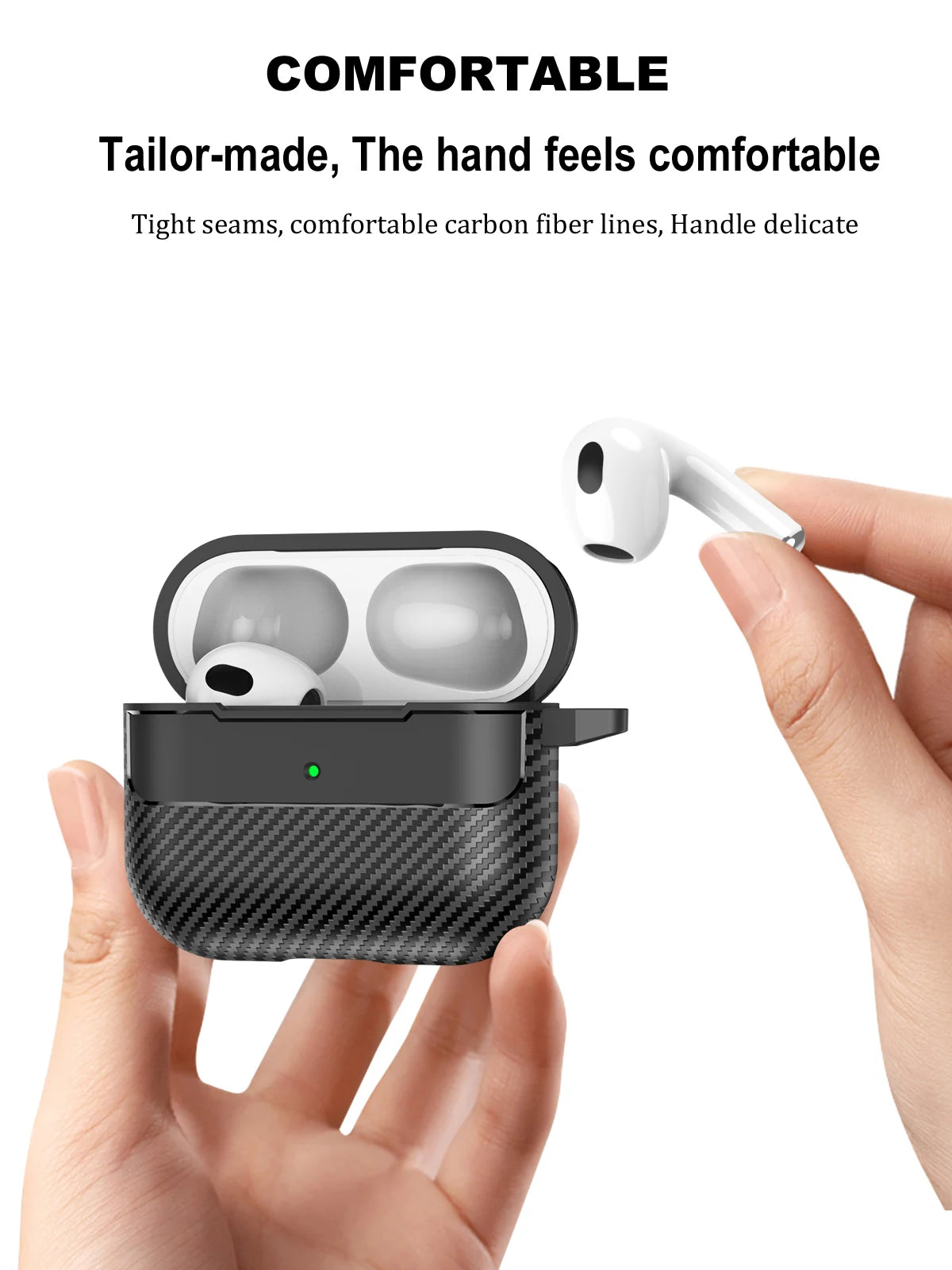 Waterproof Carbon Fiber Texture Silicone Earphone Case With Hook Loop For Apple Airpods Pro 2 Air Pods 3 Shockproof Funda Cover