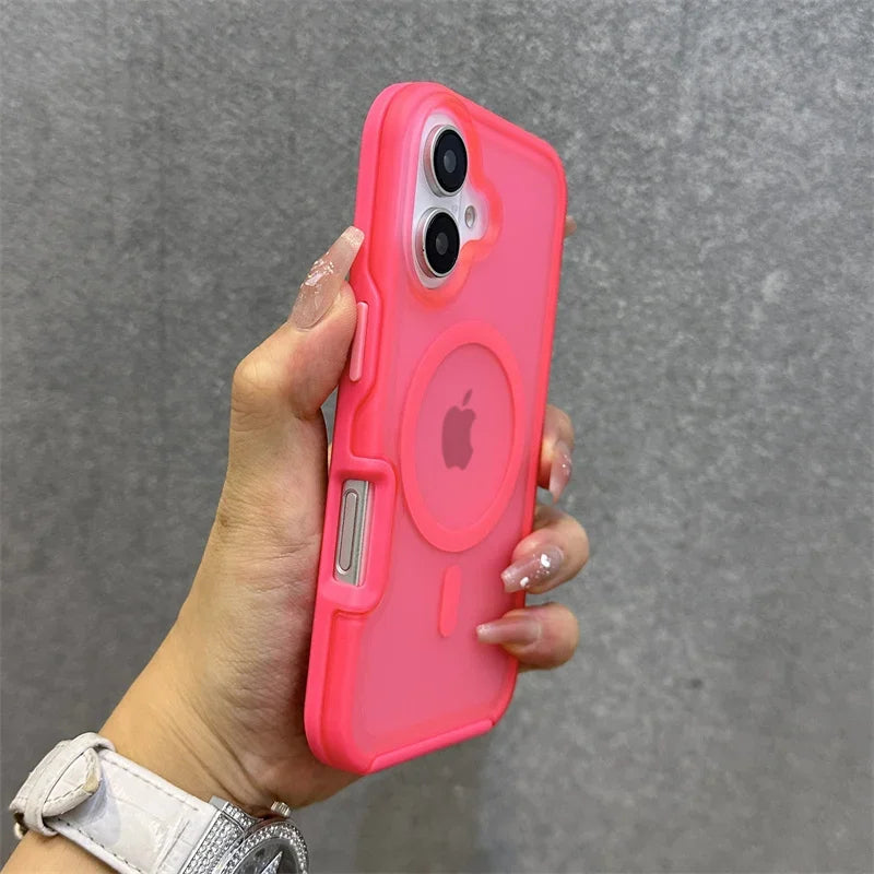 Magnetic Neon Color Matte Translucent Armor Shockproof Case for IPhone 16 13 12 14 15 Pro Max for Magsafe Wireless Charge Cover