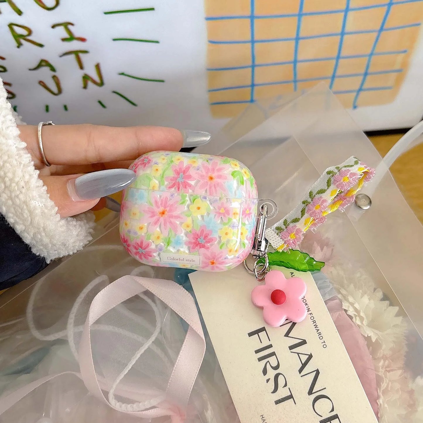 Colorful ins flower 3D pendant imd earphone case wireless bluetooth charging box for apple airpods 3 4 2 1 pro 2nd cover