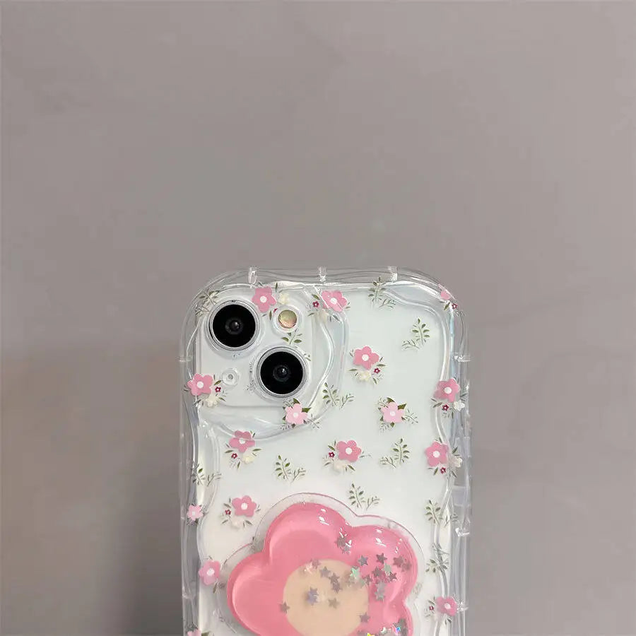 Floral Flower Bracket Case Cover for Samsung Galaxy S24 FE S25 S22 S23 Ultra Plus A56 A55 A35 A54 A15 A16 5G A05S A05 Wavy Shell