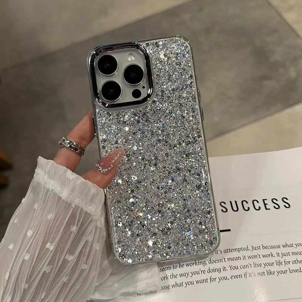 Shiny Glitter Soft Bumper Phone Case For iPhone 17 Air 16 15 14 13 12 11 Pro Max Plus Epoxy Shell Girl Shockproof Back Cover
