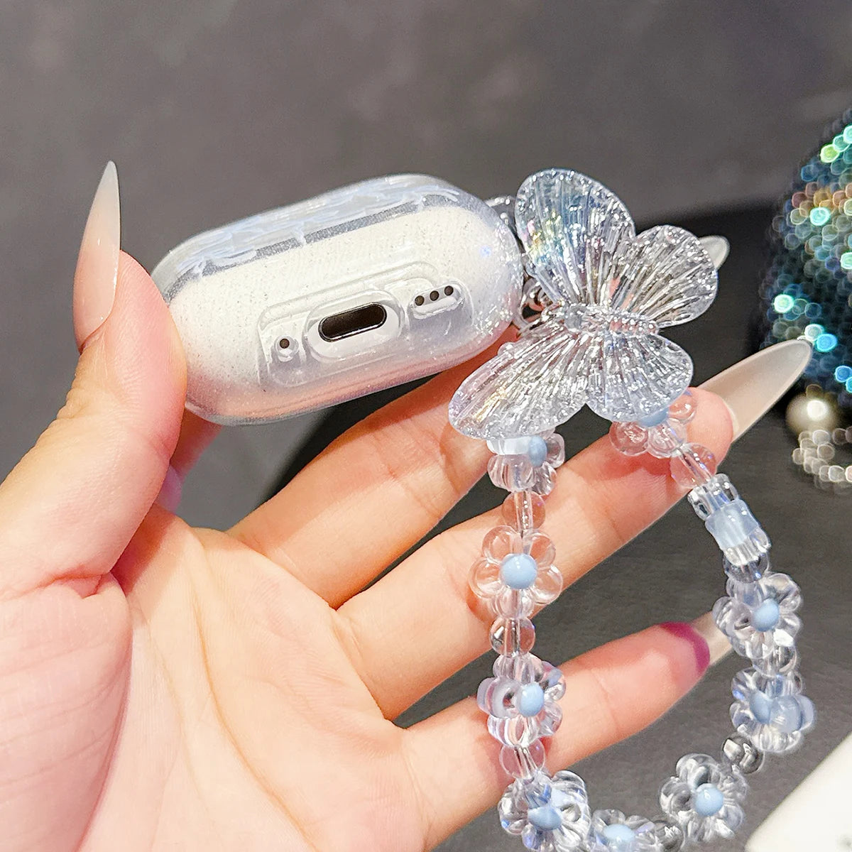 Sparkling blue butterfly print suitable for Apple airpods pro 2nd 4 generation Bluetooth earphone case 1/2/3 protective case box