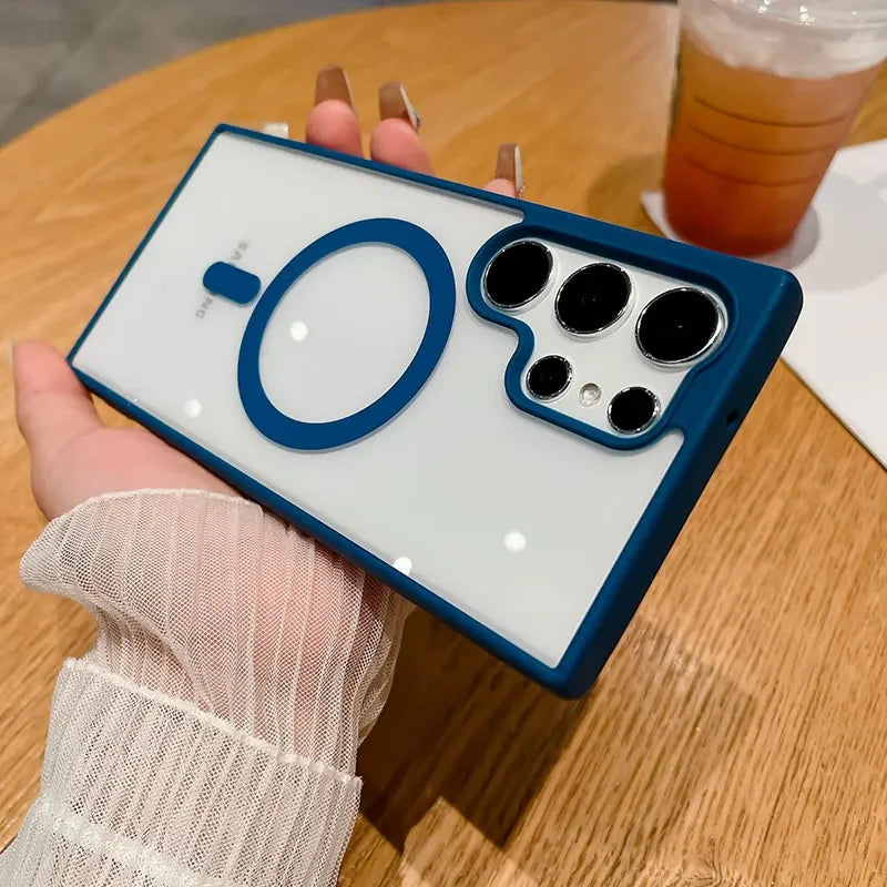 Luxury Magsafe Transparent Case For Samsung Galaxy S25 S24 S23 S22 Ultra Plus S24FE S23FE Wireless Charge Shockproof Cover