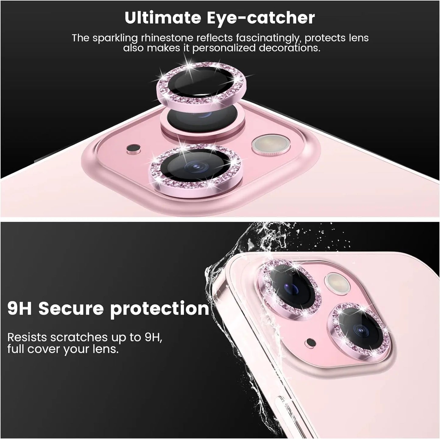 Glitter Camera Lens Protector Cover for iPhone 15 Pro Max 14 Plus 13 Mini 14Pro 15Pro Pink Tempered Glass Protection Accessories