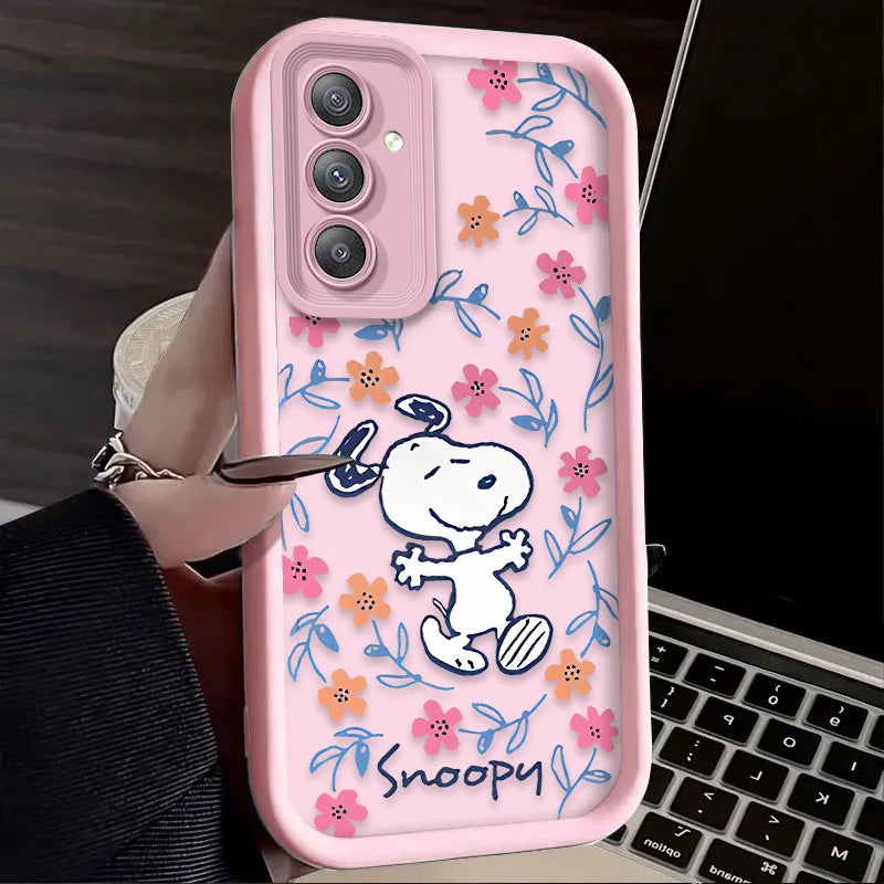 Lovely S-Snoopy Flower Case For Samsung Galaxy S25 S24 Ultra S23 S22 Plus S21 FE A36 A56 A26 A16 A06 A15 A25 A35 A55 5G Cover