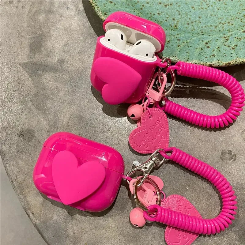 Rose Heart Design Earphone Case For Airpods 4 3 2 Pro  Soft Silicone Cover  for Apple AirPods 1 2 3 4 Pro 3rd Fexible Keychain
