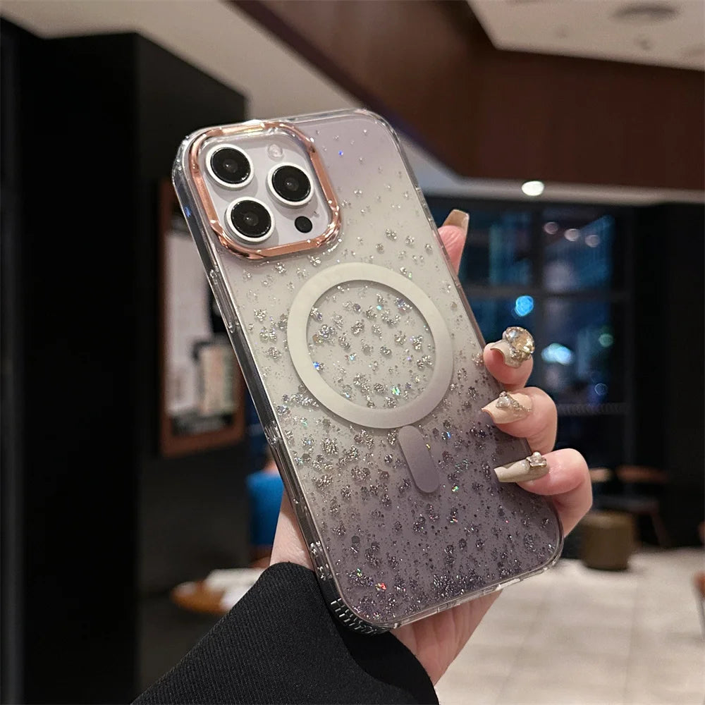 Luxury Glitter for Magsafe Acrylic Case for iPhone 16 15 17 Pro Max 14 13 17 Air Magnetic Gradient Bling Hard Shockproof Cover