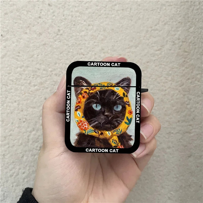 INS Korean Cartoon Oil Painting Cat Earphone Case For Airpods 1 2 3 4 Pro Wireless Headphone Cover For Air Pods Pro2 Accessories