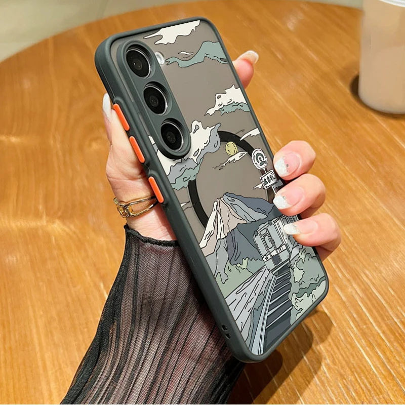 Magnetic For Magsafe Anime Town Print Case For Samsung Galaxy S25 Edge S24 S23 Ultra S22 S21 FE Capa A56 A55 A54 A35 5G Cover