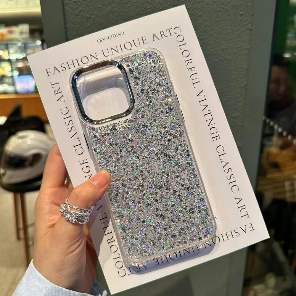Shiny Glitter Soft Bumper Phone Case For iPhone 17 Air 16 15 14 13 12 11 Pro Max Plus Epoxy Shell Girl Shockproof Back Cover