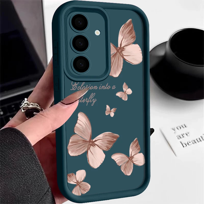Gold Butterfly Soft TPU Case For Samsung Galaxy A55 A17 A54 A15 A56 A16 A35 A25 5G S25 S24 S23 S22 Ultra Plus S23 FE Phone Cover