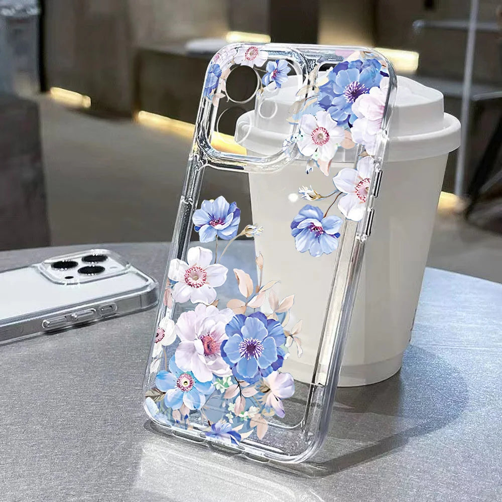 Cute Flower Clear Case For Samsung Galaxy A56 A36 5G Case S25 Ultra S24 FE S23 A16 A55 S22 S21 A35 A26 A06 Shockproof Back Cover