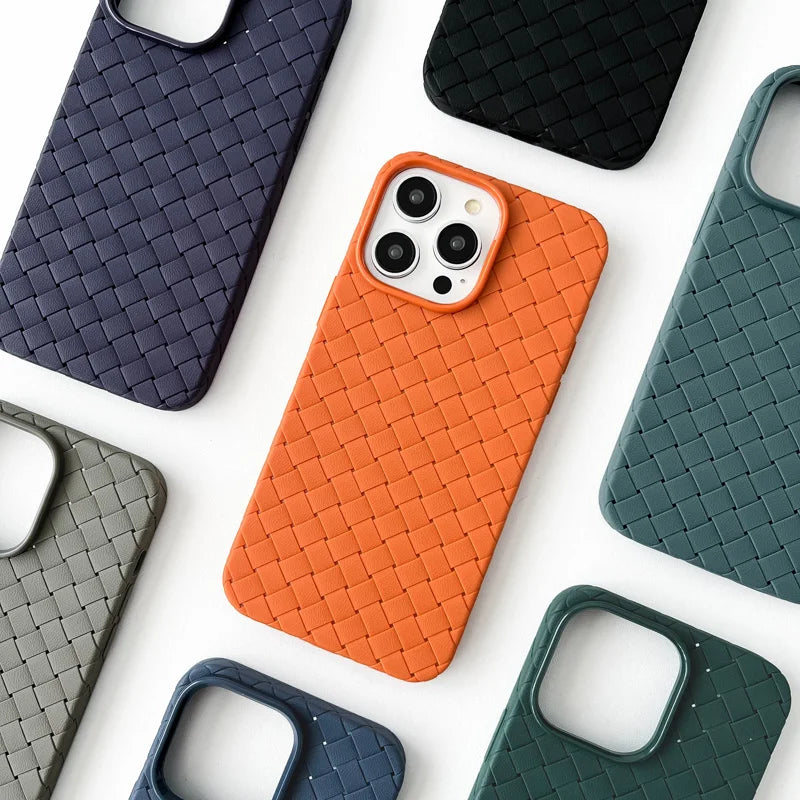 Braided Textured Phone Case for IPhone 17 16E 15 14 12 13 Pro Max Liquid Silicone Knitted Pattern Breathable Cooling Back Cover